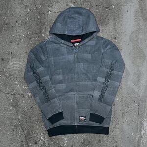 Vintage no fear skate grey fleece lined skate grunge zip up hoodie